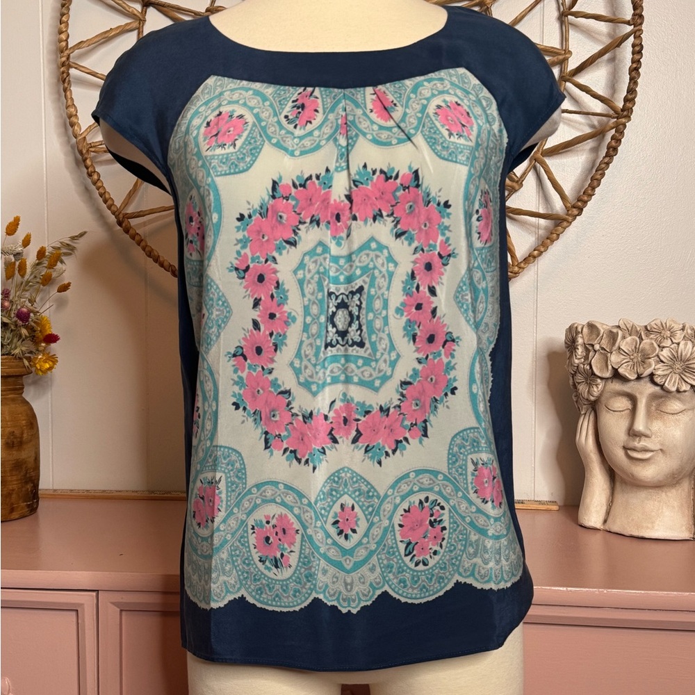 Moulinette Soeurs Navy and Pink XS Floral Blouse